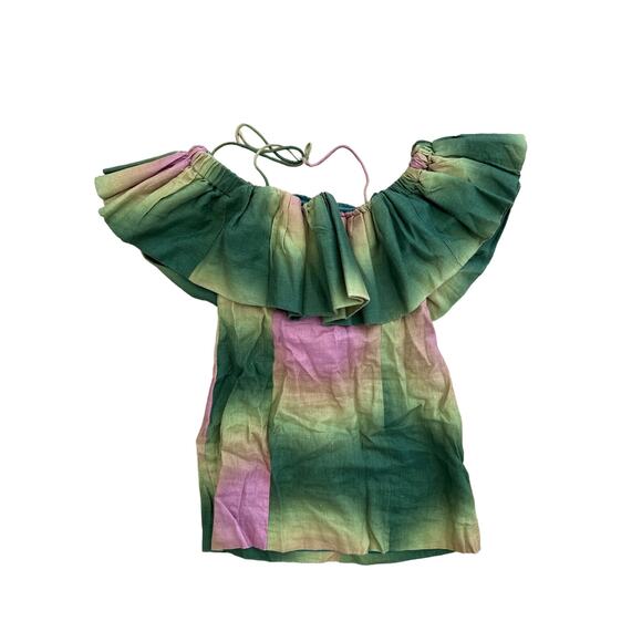 The Wolfgang - Off Shoulder Tie Dye Mini Dress in Green & Purple - Picture 1 of 5